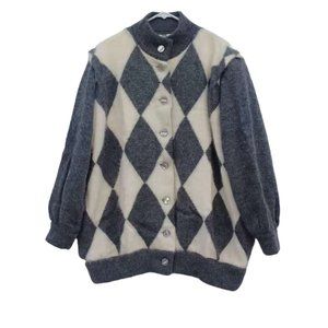 Lucia Women's Wool Grey and White Button Front Sweater Jacket Size XL
